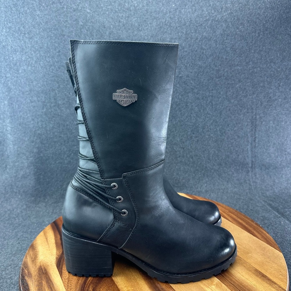 Harley-Davidson Aldona 9" D87268 Womens Sz 11 Black Leather Casual Dress Boots